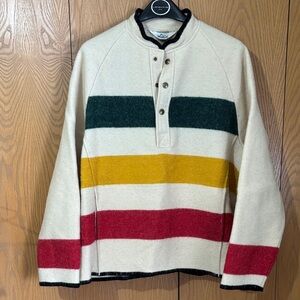 Woolwich Hudson Bay striped wool pullover 1/4 snap jacket, maybe women M or L